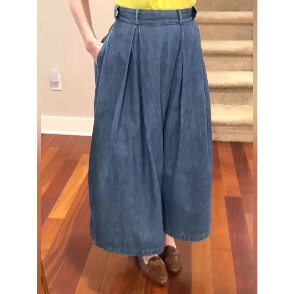 VINTAGE RALPH LAUREN PLEATED DENIM SKIRT POCKETS 100% COTTON BLUE LABEL SIZE 4